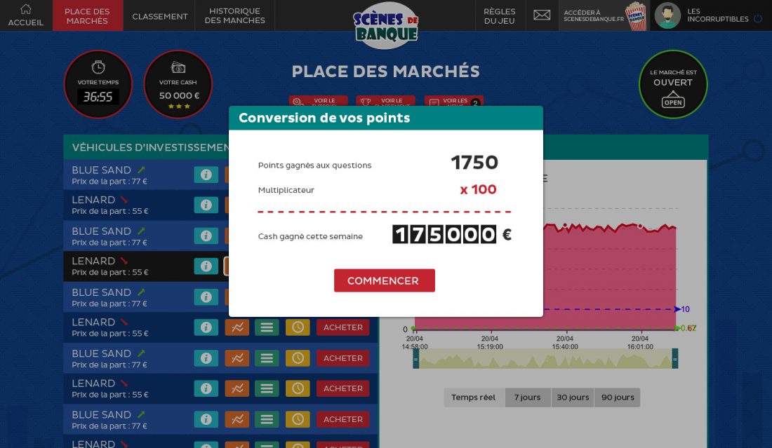 Maquettes de la partie jeu boursier