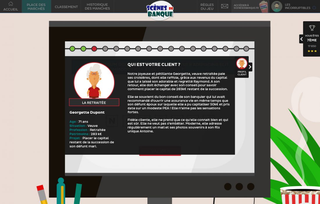 Webdesign épreuve du serious game : accueil du client de la semaine